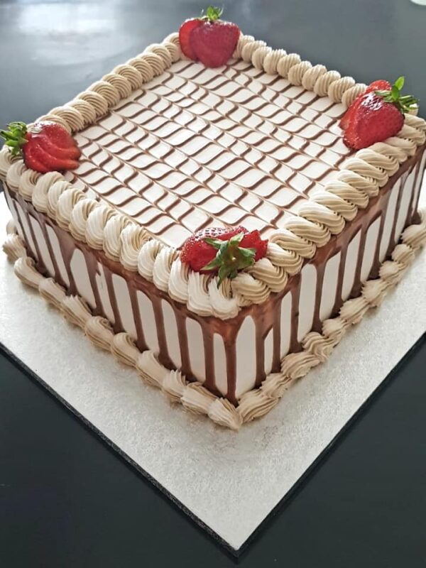 Vanilla Cake Drizzled with Strawberry